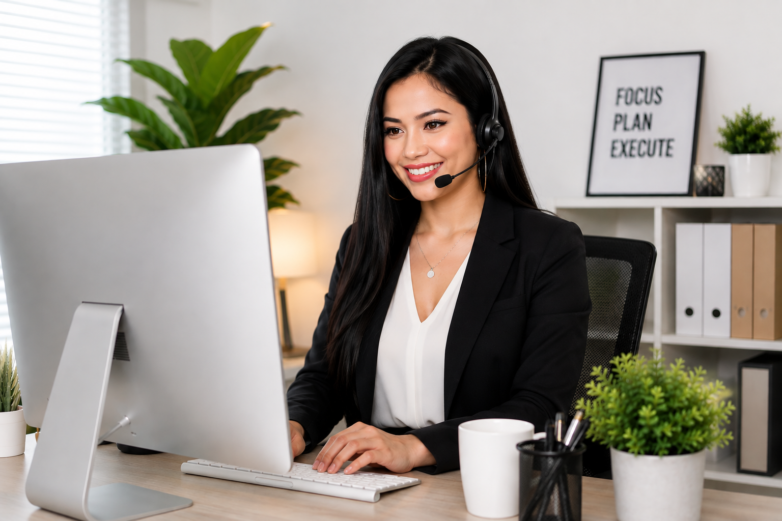 A remote professional working at her desk